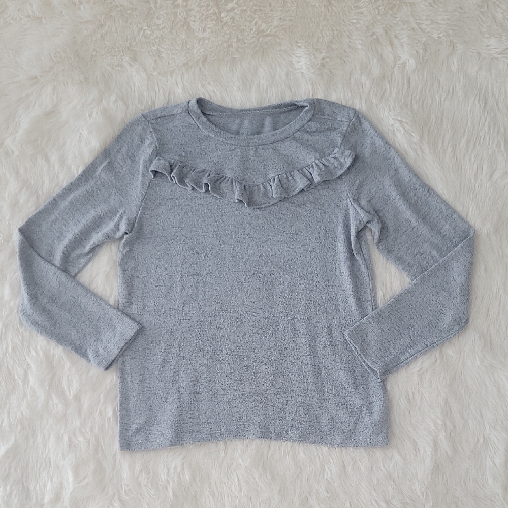 Gymboree Light Gray Ruffle Sweater Pullover Crewneck Girls Size 10/12
